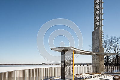 Nun`s Island Rotonde and Champlain bridge Editorial Stock Photo